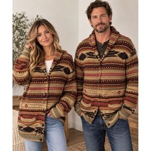 American Eagle Buffalo Fair Isle Shawl Collar Cardigan Men's L Brown